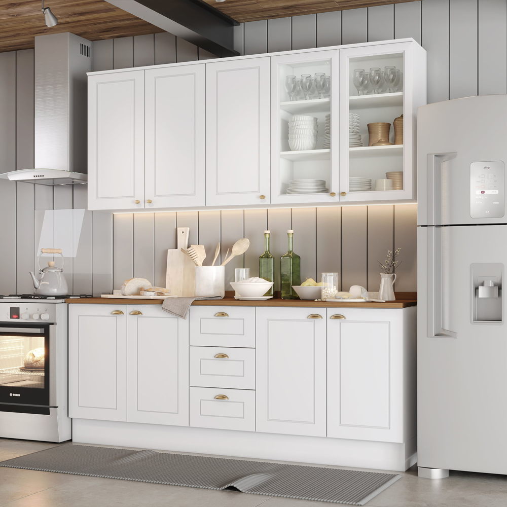 Cozinha Modulada 200 cm CE854 Americana Branco Nature Henn