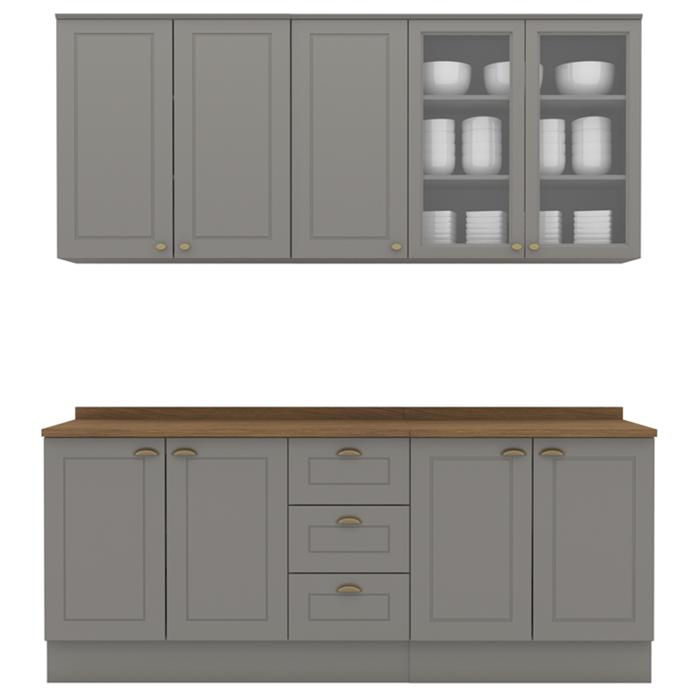 Cozinha Modulada 200 cm CE854 Americana Cinza Nature Henn