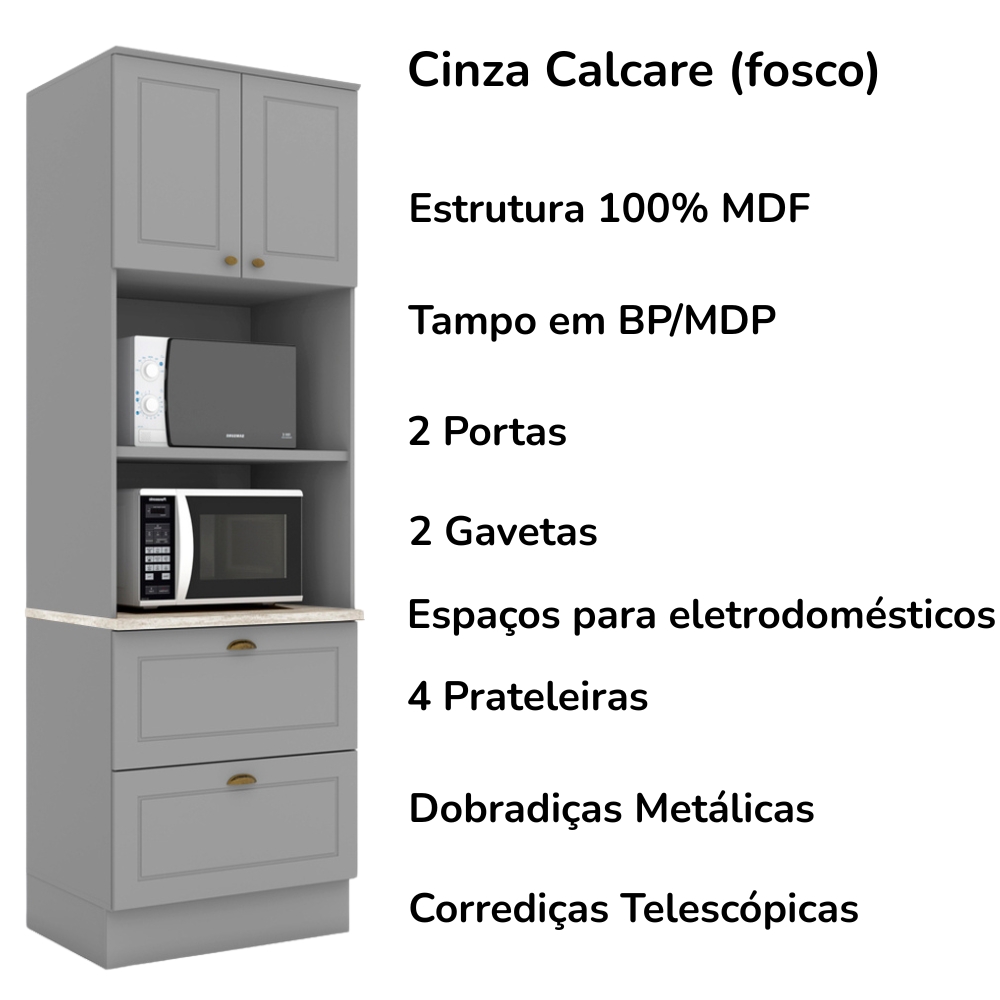 Cozinha Modulada 3 Pecas 192 cm CE759 Americana Cinza Calcare Henn