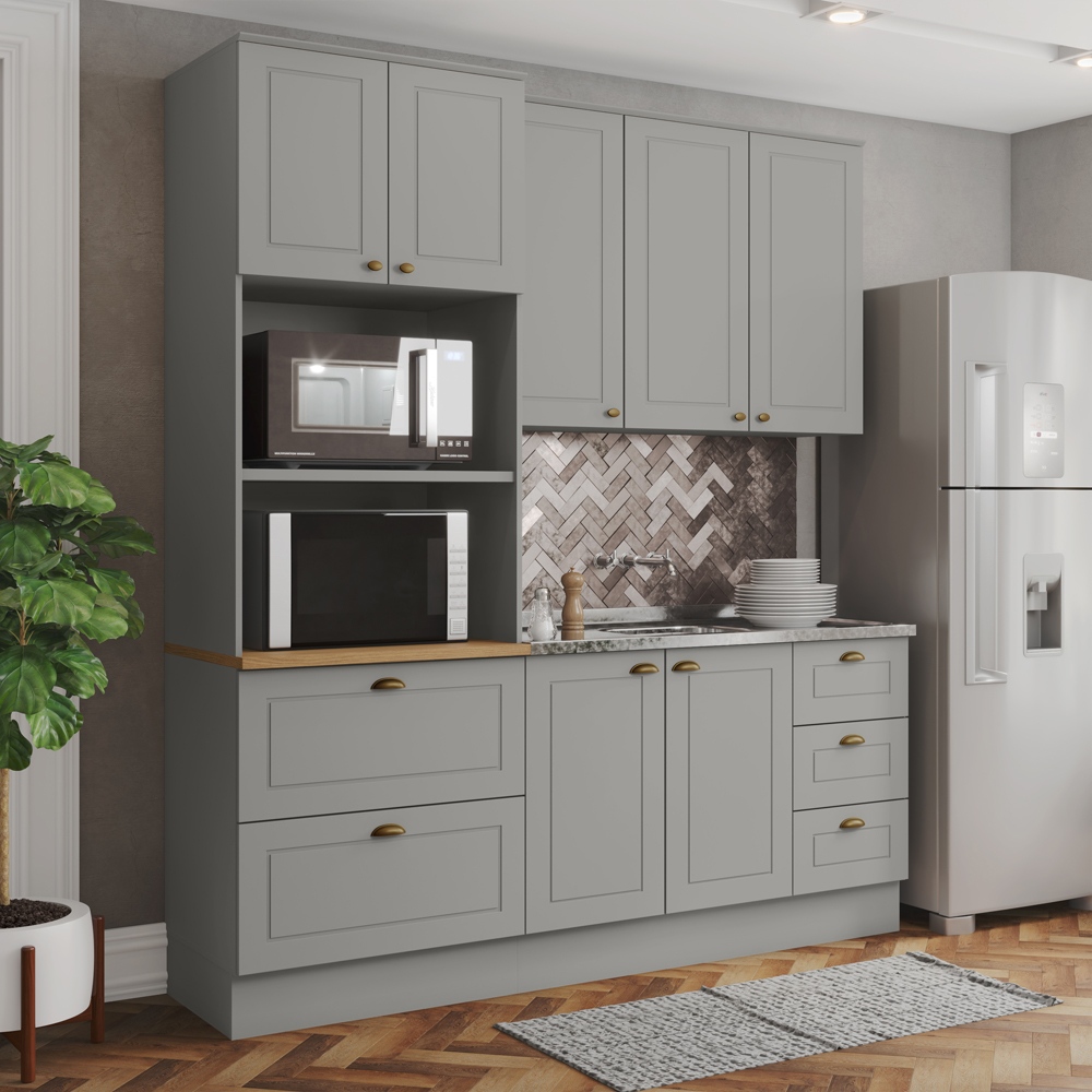 Cozinha Modulada 3 Pecas 192cm CE759 Americana Cinza Nature Henn
