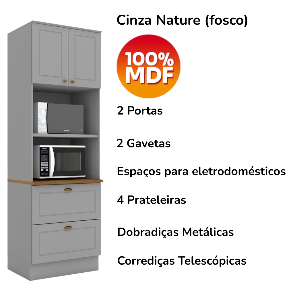 Cozinha Modulada 3 Pecas 192cm CE759 Americana Cinza Nature Henn