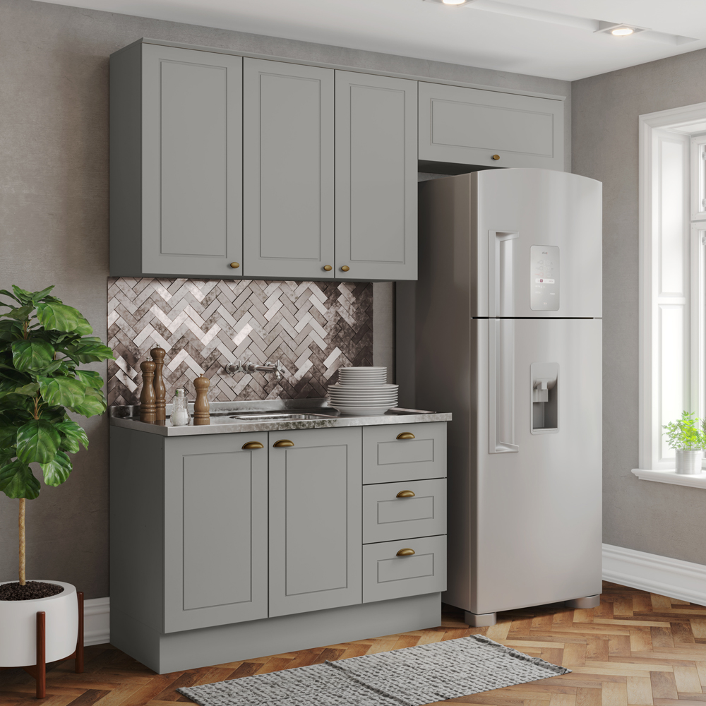 Cozinha Modulada 3P Balcao Sem Tampo 200 cm Americana Cinza Henn