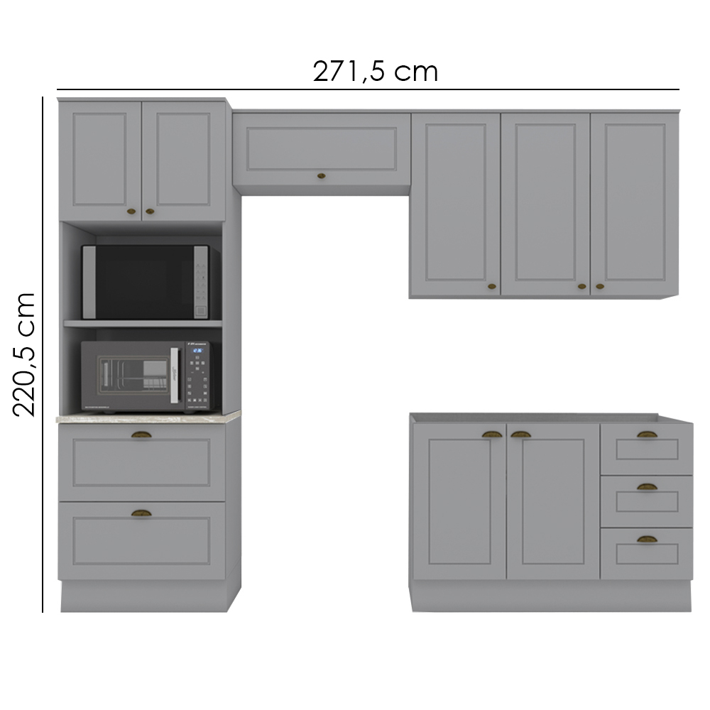 Cozinha Modulada 4 Pecas 272 cm CE373 Americana Cinza Calcare Henn