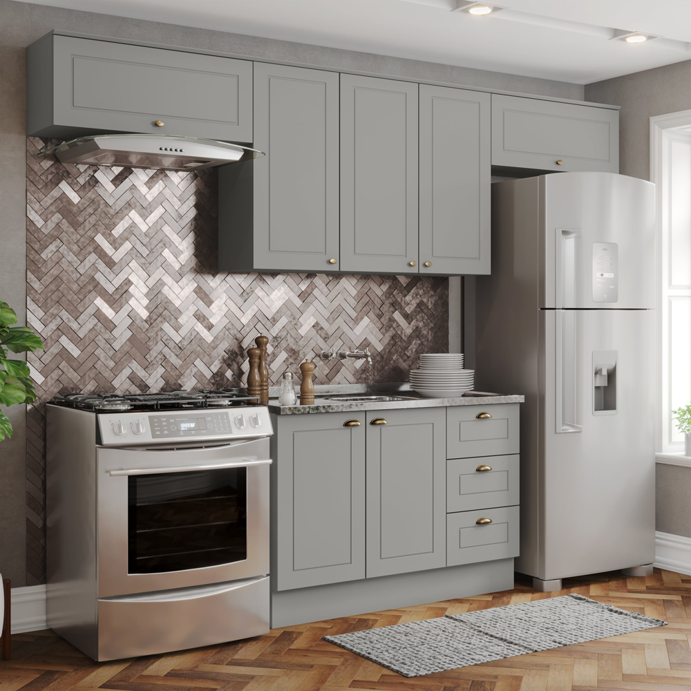 Cozinha Modulada 4 Pecas 280 cm CE757 Americana Cinza Henn