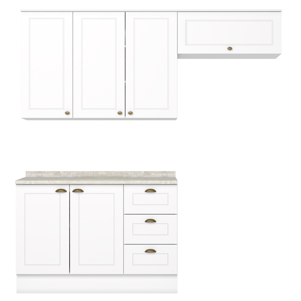 Cozinha Modulada 4P Balcao Tampo 200 cm Americana Branco Calcare Henn