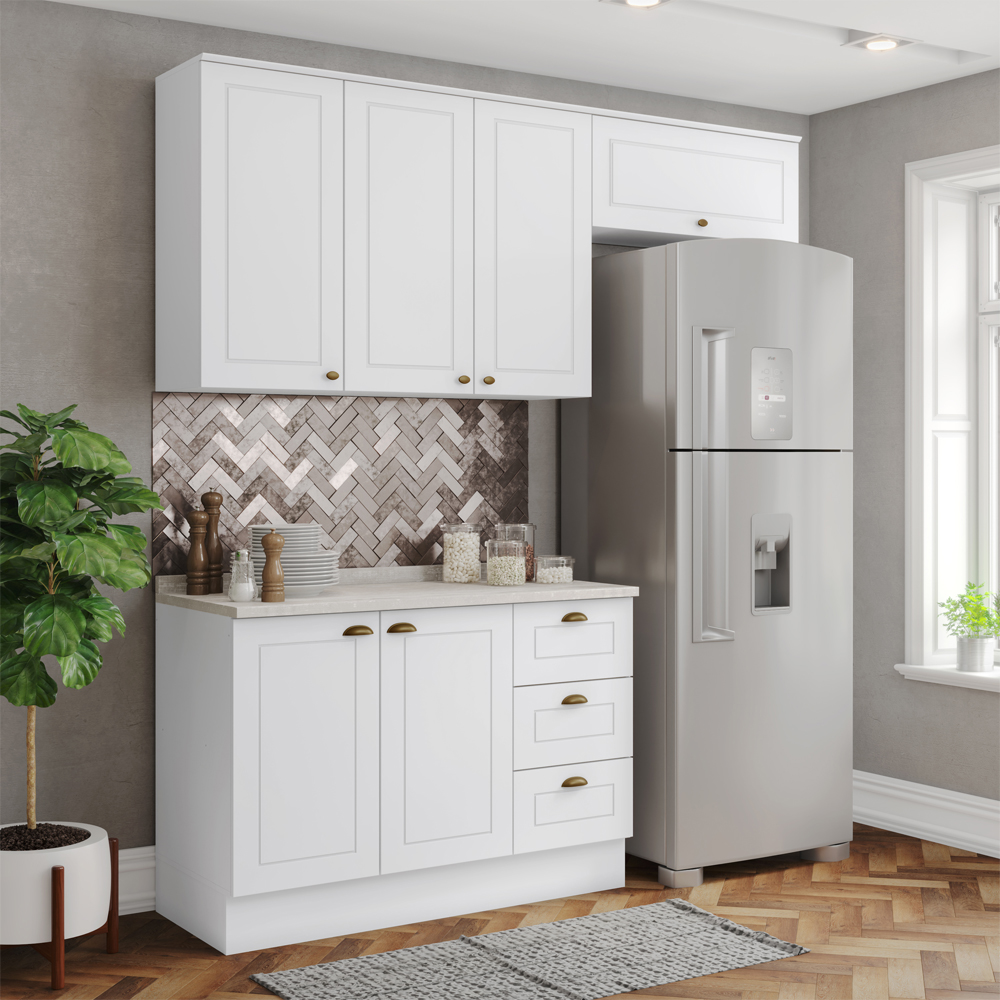 Cozinha Modulada 4P Balcao Tampo 200 cm Americana Branco Calcare Henn