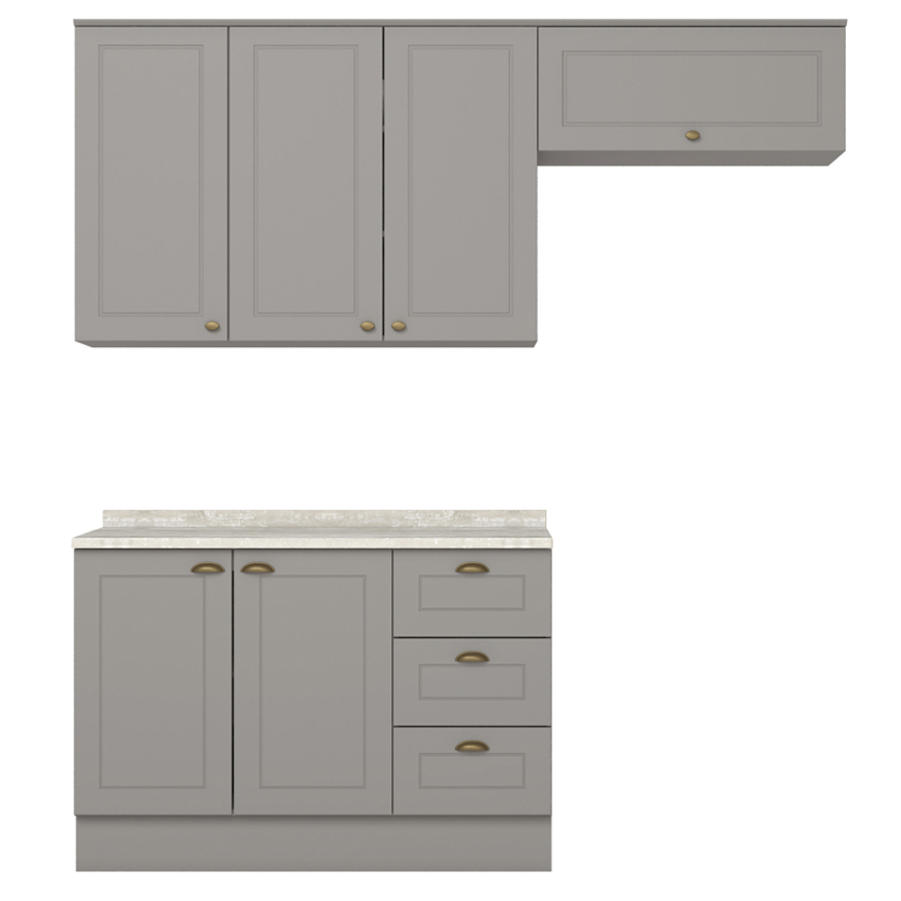 Cozinha Modulada 4P Balcao Tampo 200 cm Americana Cinza Calcare Henn
