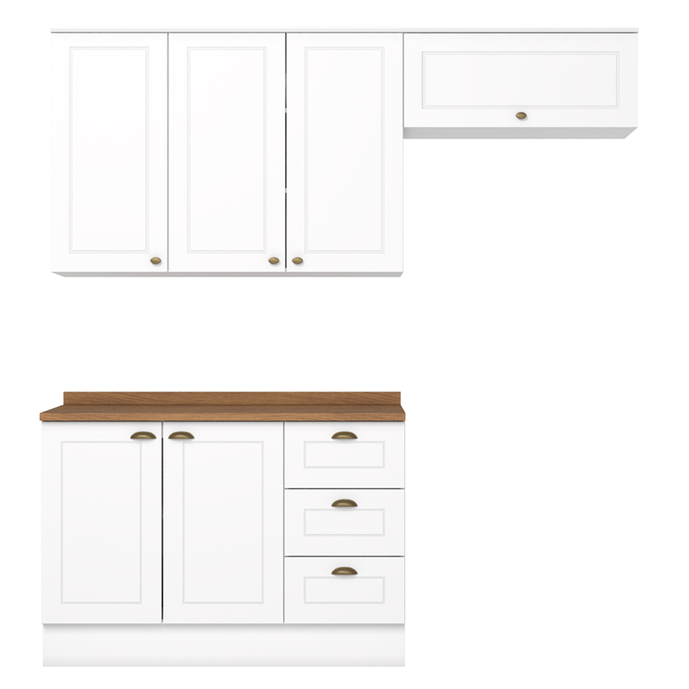 Cozinha Modulada 4P Balcao Tampo 200cm Americana Branco Nature Henn
