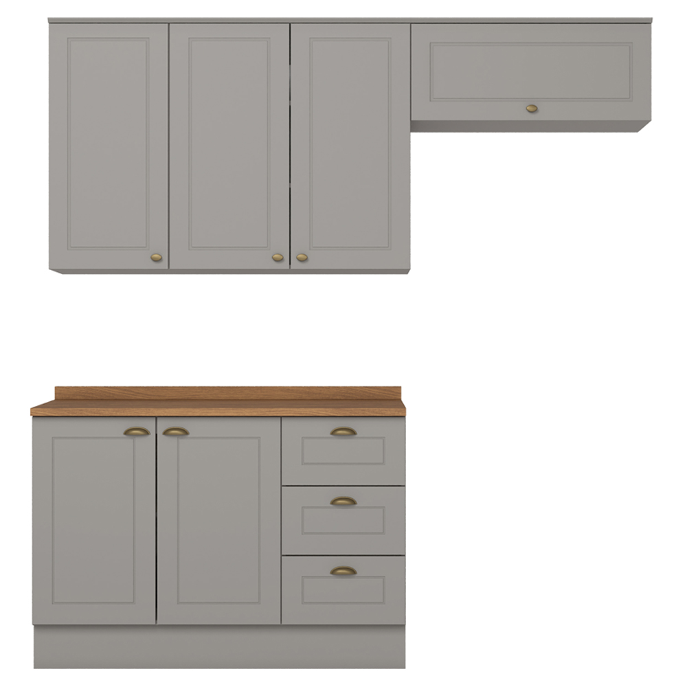 Cozinha Modulada 4P Balcao Tampo 200cm Americana Cinza Nature Henn