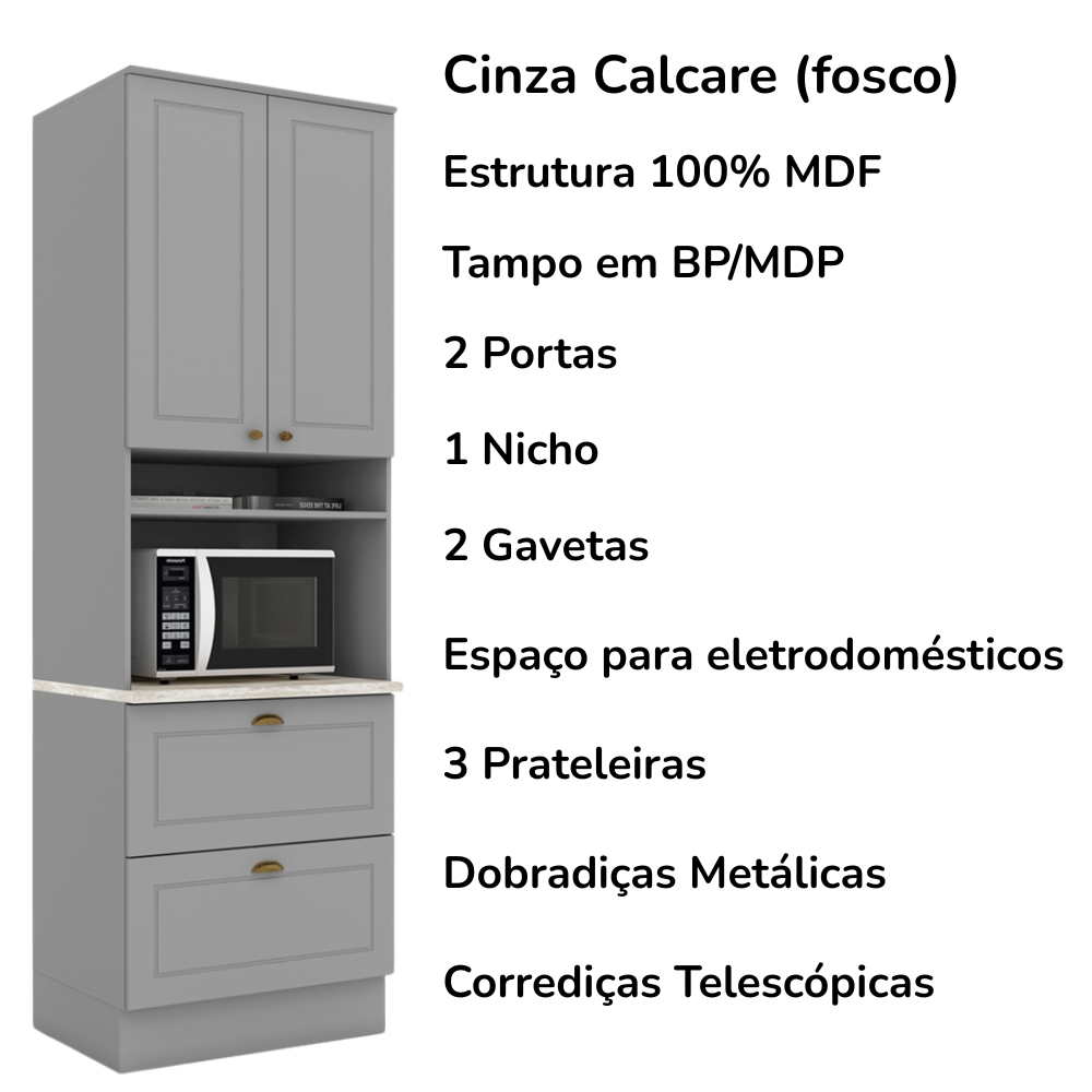 Cozinha Modulada 5 Pecas 272 cm CE171 Americana Cinza Calcare Henn