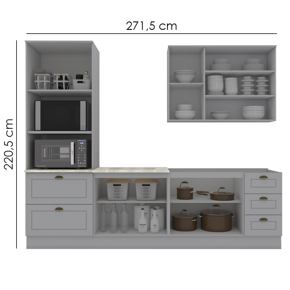 Cozinha Modulada 5 Pecas 272 cm CE377 Americana Cinza Calcare Henn