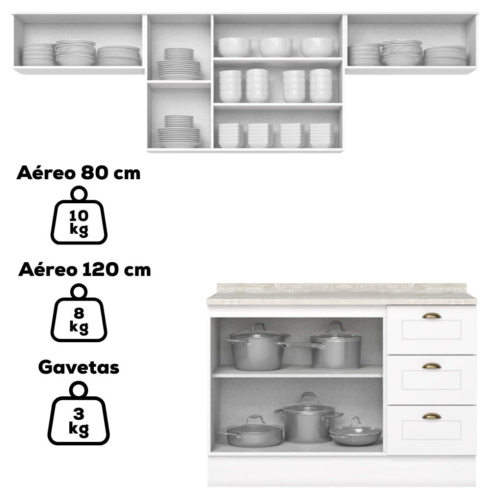 Cozinha Modulada 5 Pecas 280 cm Americana Branco Calcare Henn