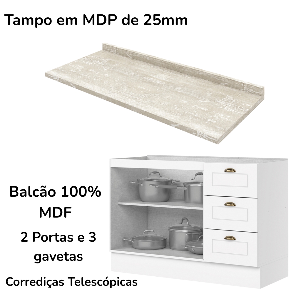 Cozinha Modulada 5 Pecas 280 cm Americana Branco Calcare Henn