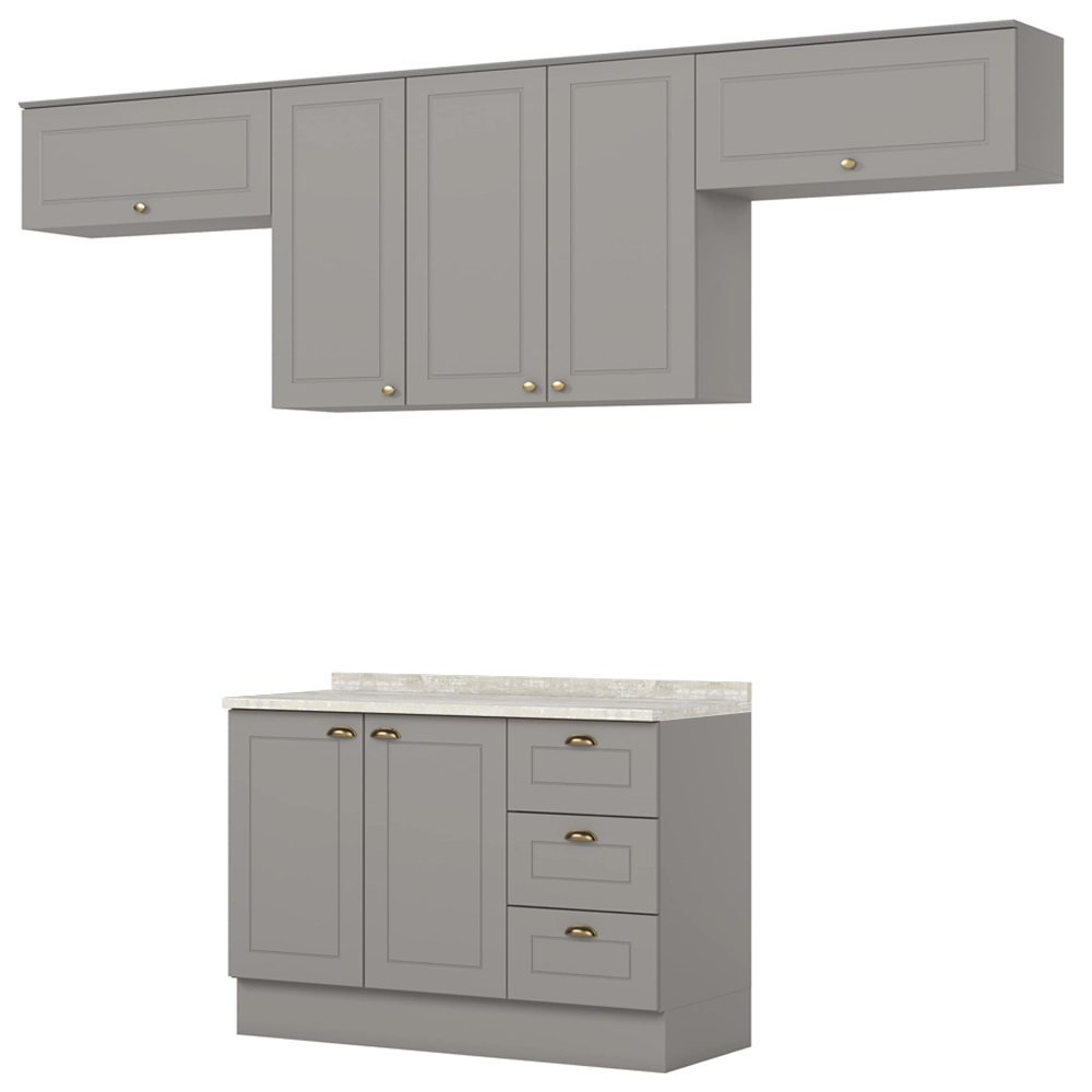 Cozinha Modulada 5 Pecas 280 cm Americana Cinza Calcare Henn