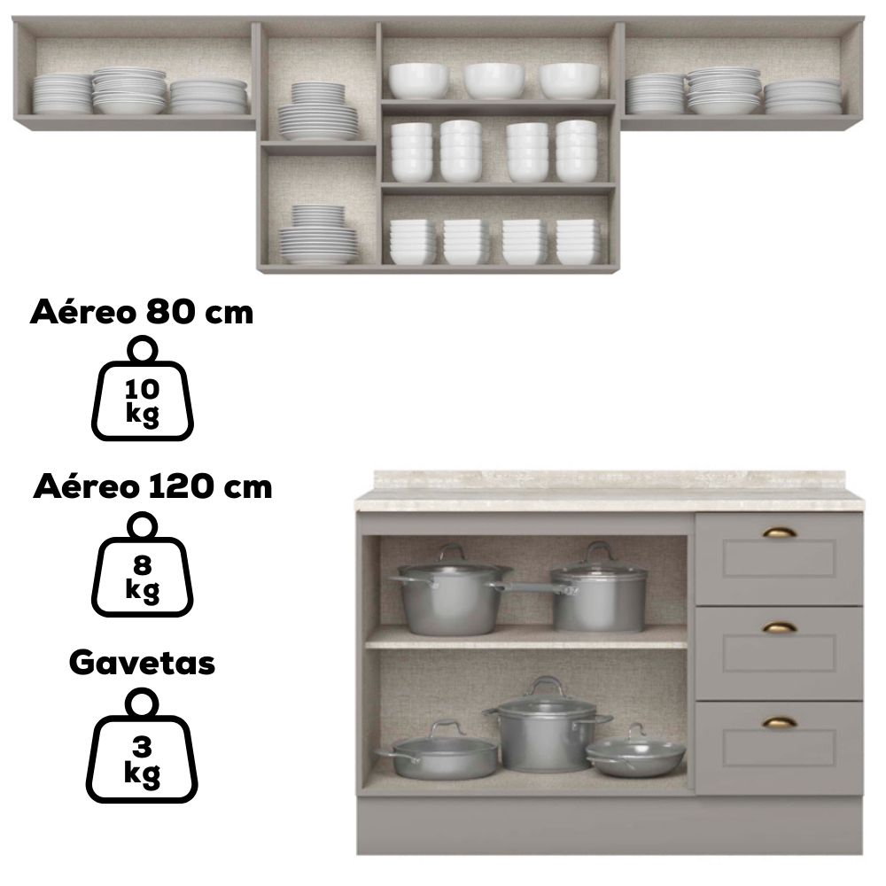 Cozinha Modulada 5 Pecas 280 cm Americana Cinza Calcare Henn