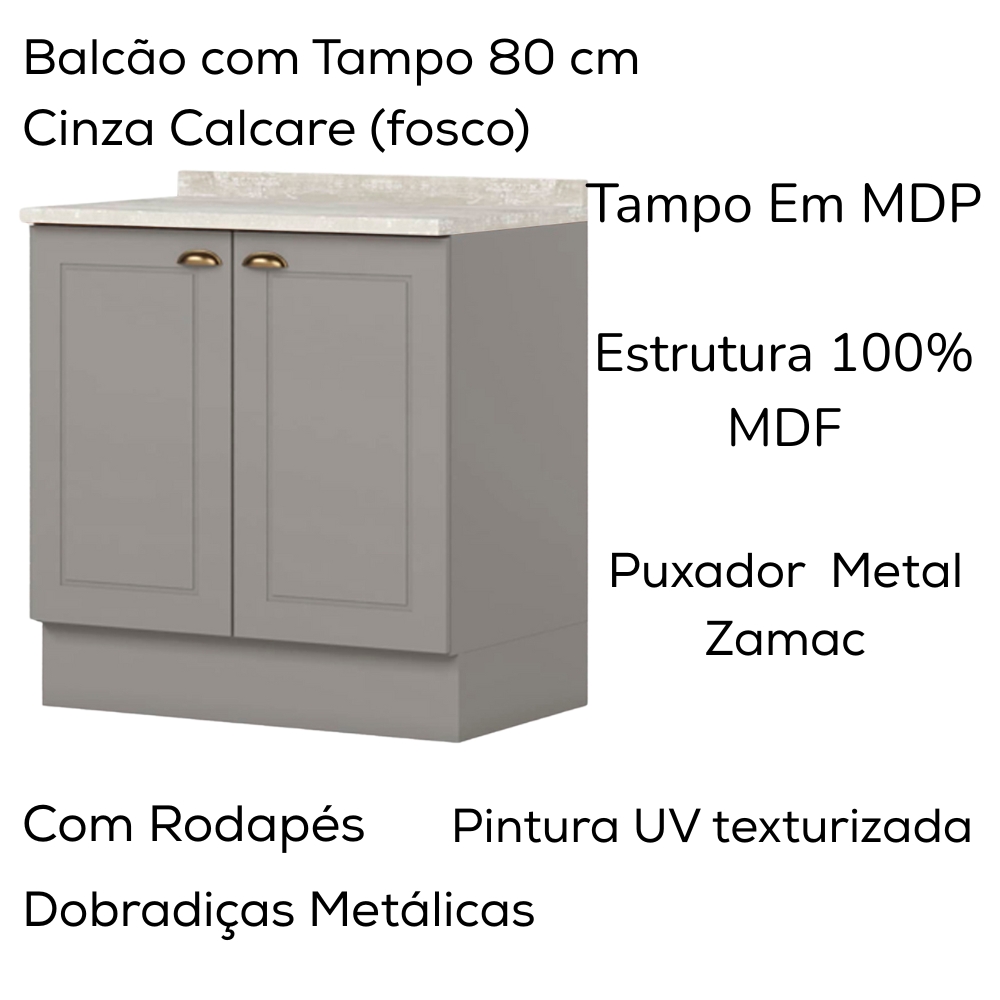 Cozinha Modulada 5 Pecas 280 cm CE379 Americana Cinza Calcare Henn