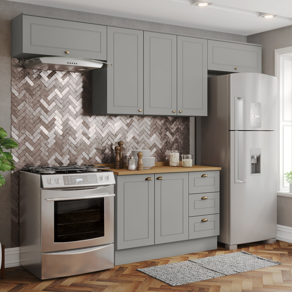 Cozinha Modulada 5 Pecas 280cm Americana Cinza Nature Henn