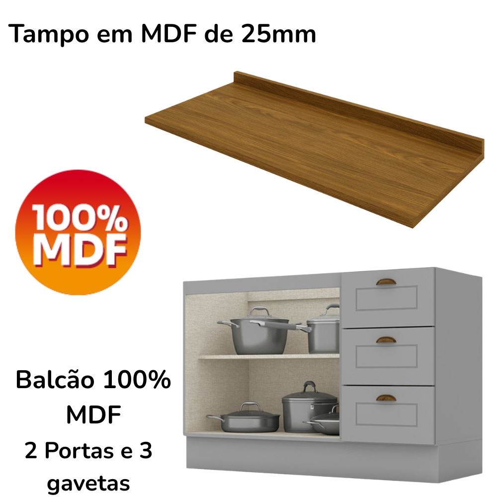 Cozinha Modulada 5 Pecas 280cm Americana Cinza Nature Henn