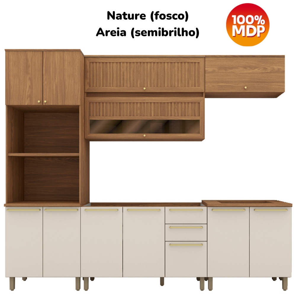 Cozinha Modulada 6 Pecas 272 cm Requinte Nature Areia Henn