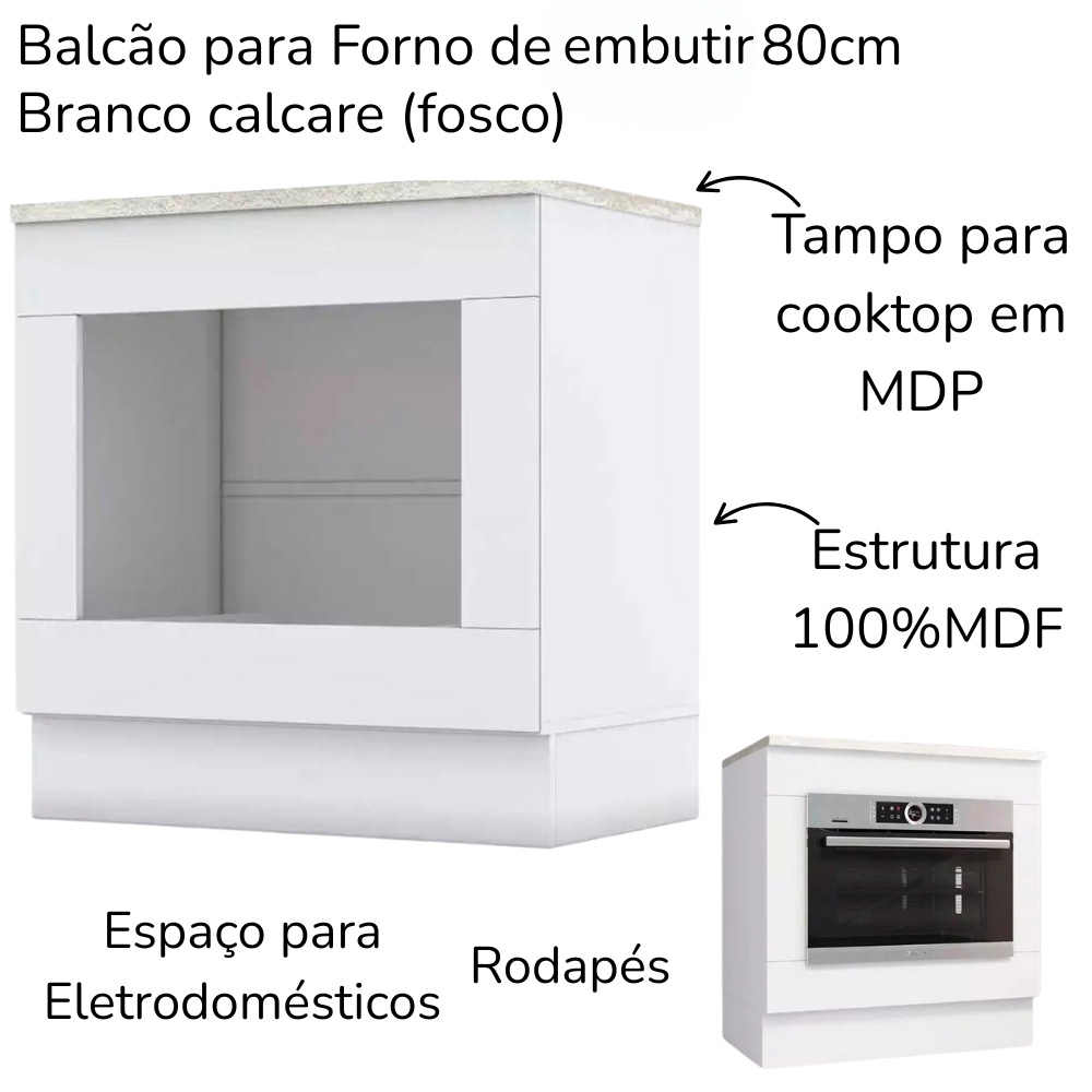 Cozinha Modulada 7 Pecas 272 cm CE790 Americana Branco Calcare Henn