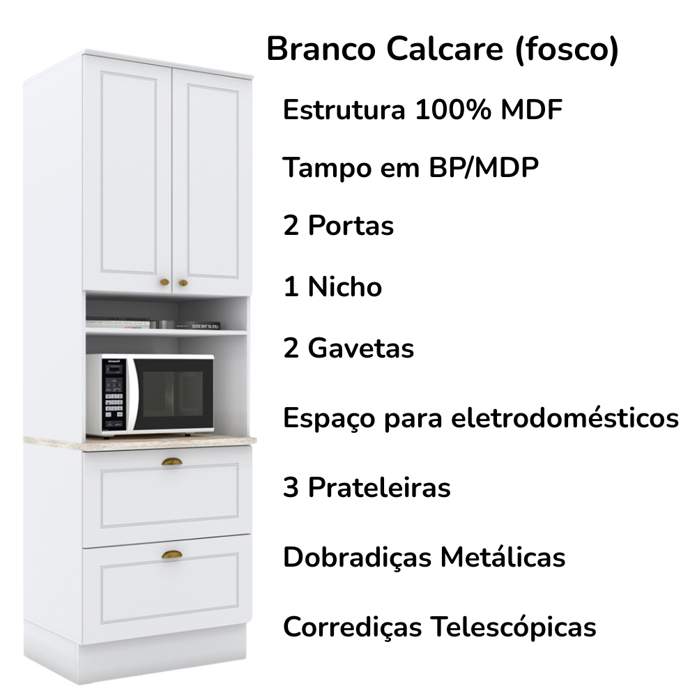 Cozinha Modulada 7 Pecas 272 cm CE790 Americana Branco Calcare Henn