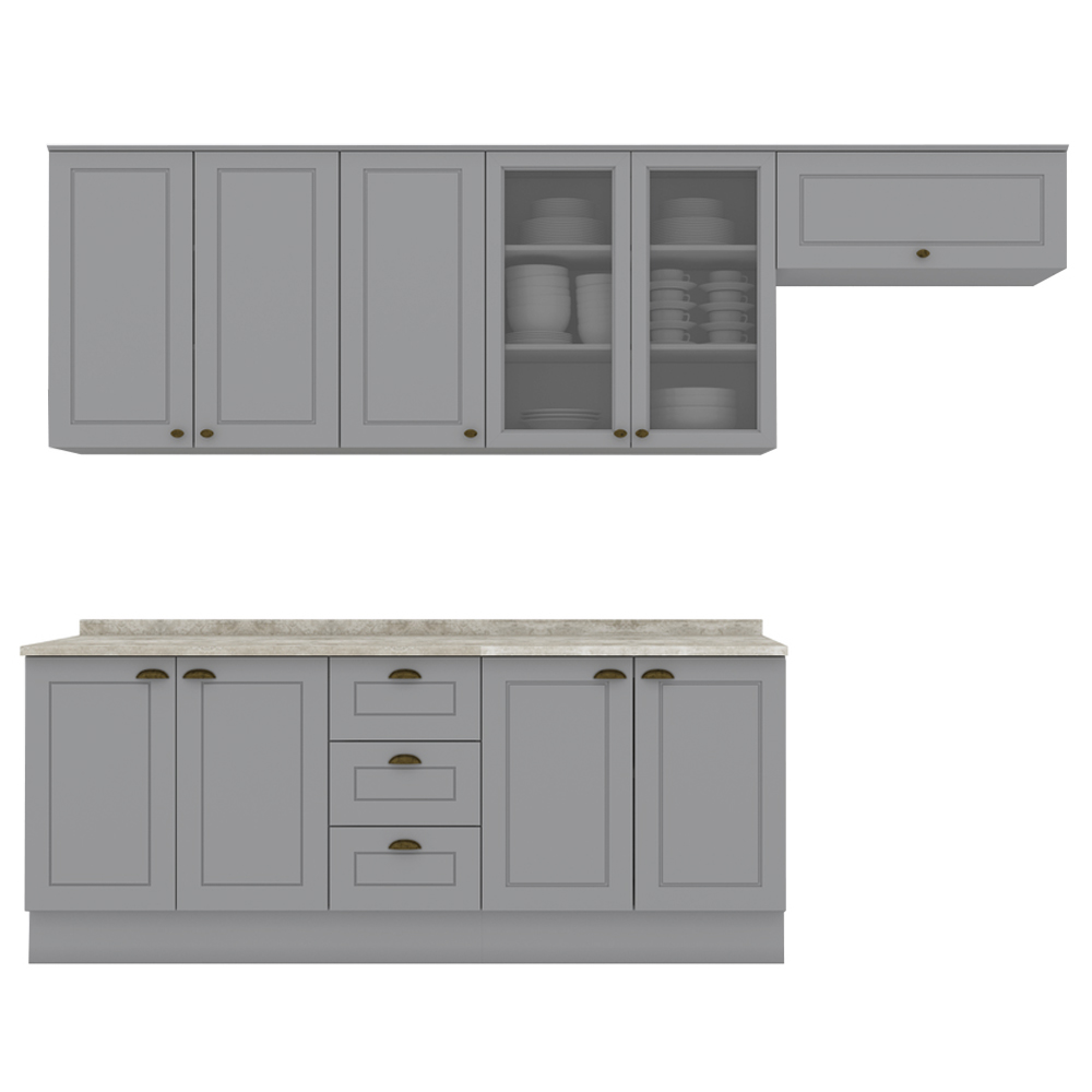 Cozinha Modulada 7 Pecas 280 cm CE791 Americana Cinza Calcare Henn