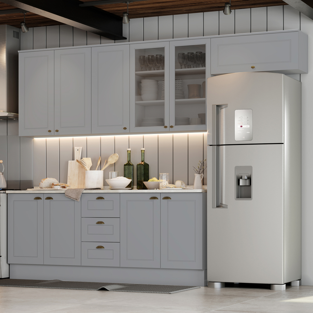 Cozinha Modulada 7 Pecas 280 cm CE791 Americana Cinza Calcare Henn