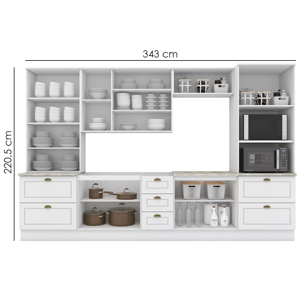 Cozinha Modulada 7 Pecas 343 cm CE172 Americana Branco Calcare Henn