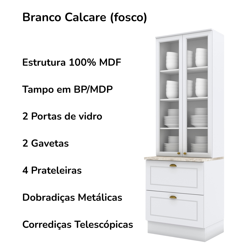 Cozinha Modulada 7 Pecas 343 cm CE172 Americana Branco Calcare Henn