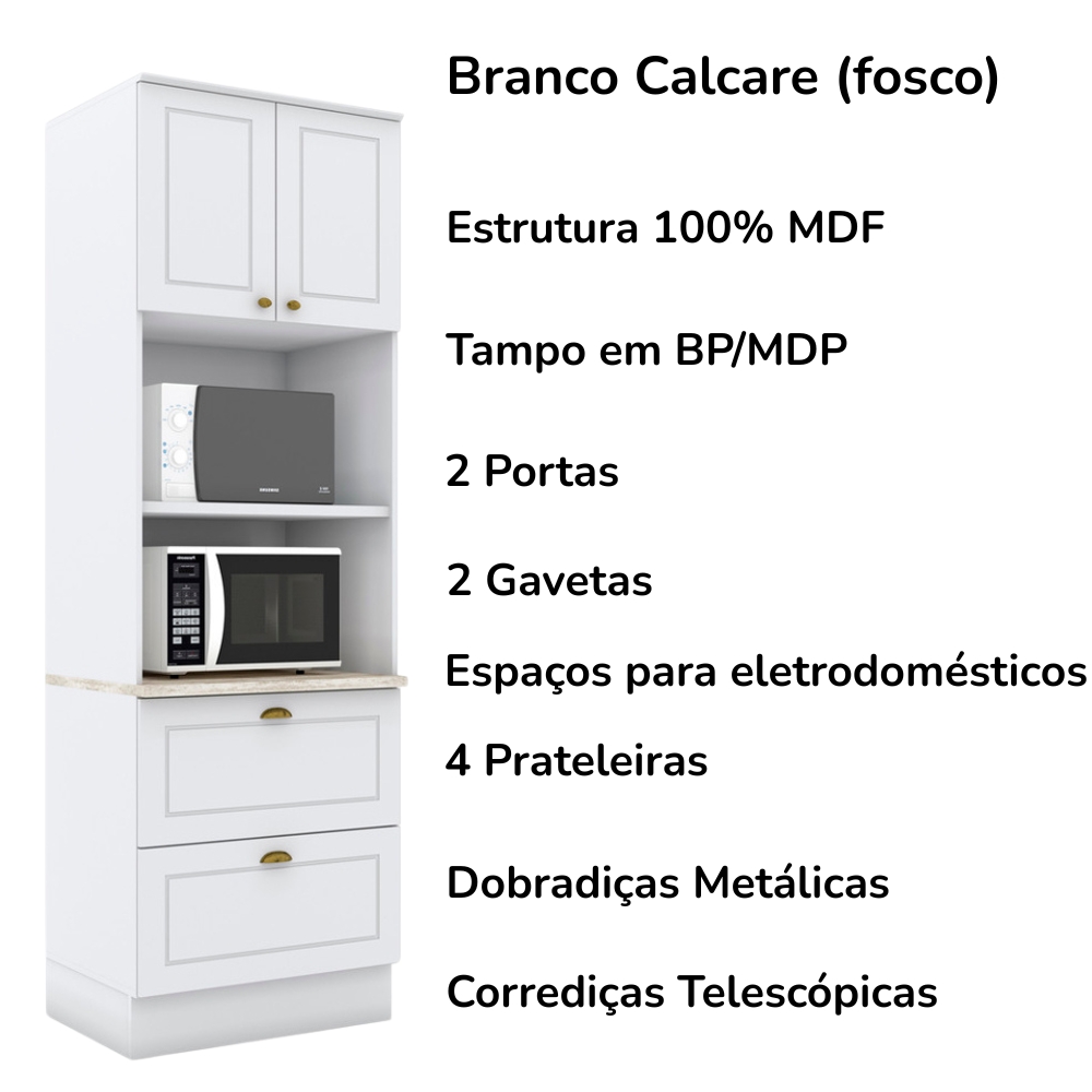 Cozinha Modulada 7 Pecas 343 cm CE172 Americana Branco Calcare Henn