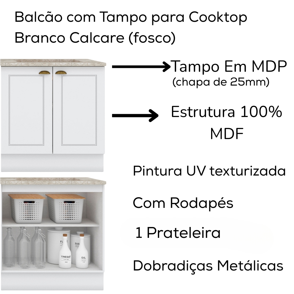 Cozinha Modulada 7 Pecas 343 cm CE172 Americana Branco Calcare Henn