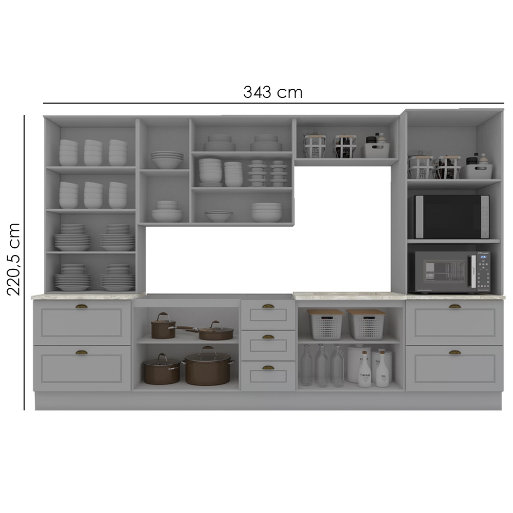 Cozinha Modulada 7 Pecas 343 cm CE172 Americana Cinza Calcare Henn