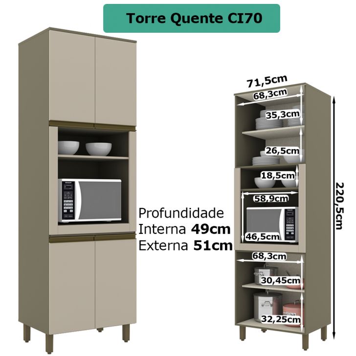 Armário de Cozinha Modulada de Canto Torre Quente Dupla 10 Peças