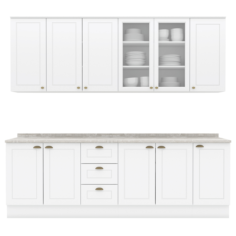 Cozinha Modulada 9 Pecas 240 cm CE856 Americana Branco Calcare Henn