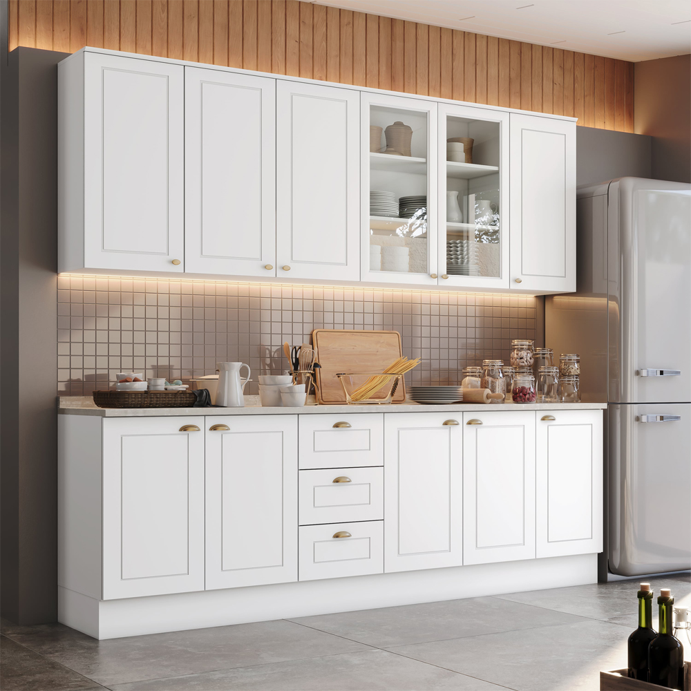 Cozinha Modulada 9 Pecas 240 cm CE856 Americana Branco Calcare Henn
