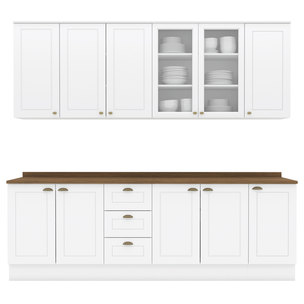 Cozinha Modulada 9 Pecas 240 cm CE856 Americana Branco Nature Henn