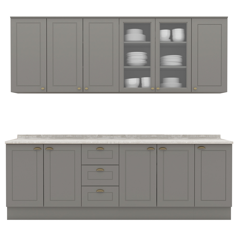Cozinha Modulada 9 Pecas 240 cm CE856 Americana Cinza Calcare Henn