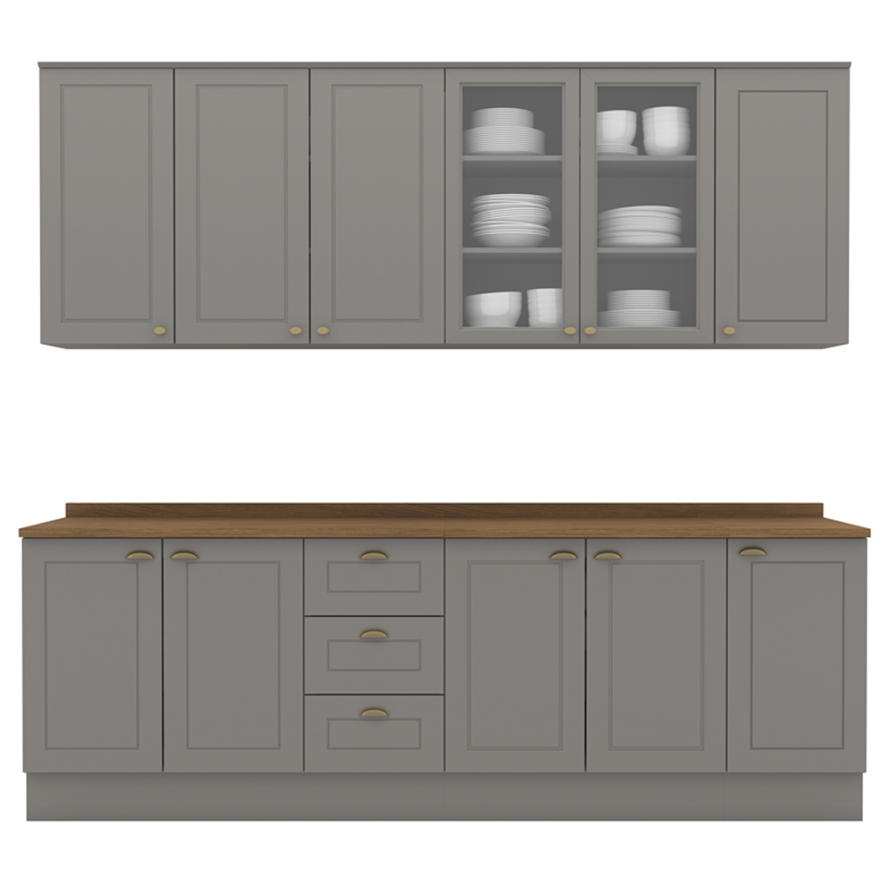 Cozinha Modulada 9 Pecas 240 cm CE856 Americana Cinza Nature Henn