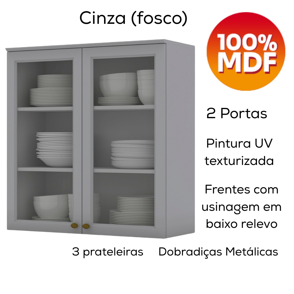 Cozinha Modulada 9 Pecas 240 cm CE856 Americana Cinza Nature Henn