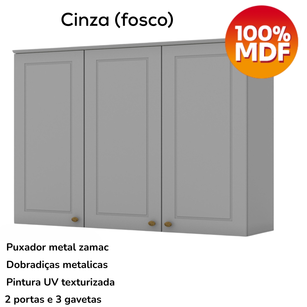Cozinha Modulada 9 Pecas 240 cm CE856 Americana Cinza Nature Henn