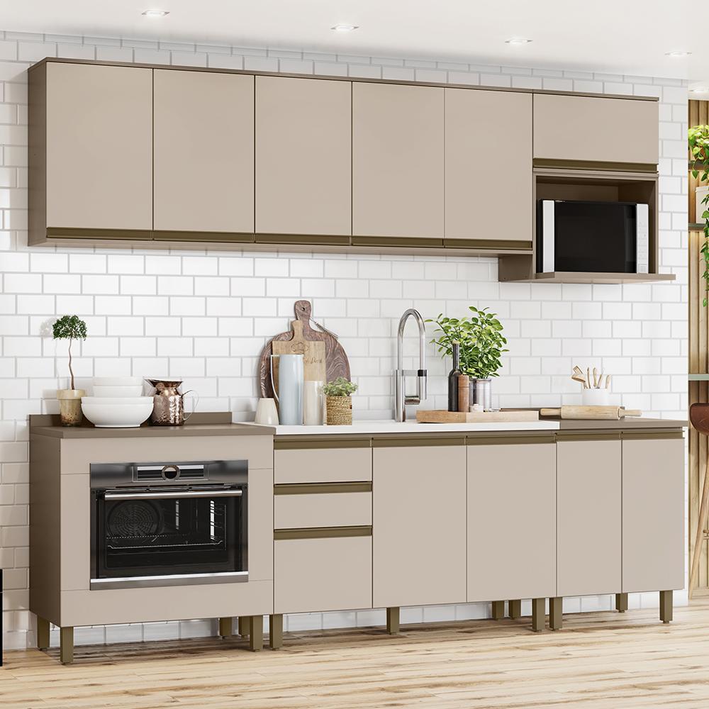 Cozinha Modulada Connect 10 Peças Duna/Cristal com Balcão Forno de Embutir - Móveis Henn