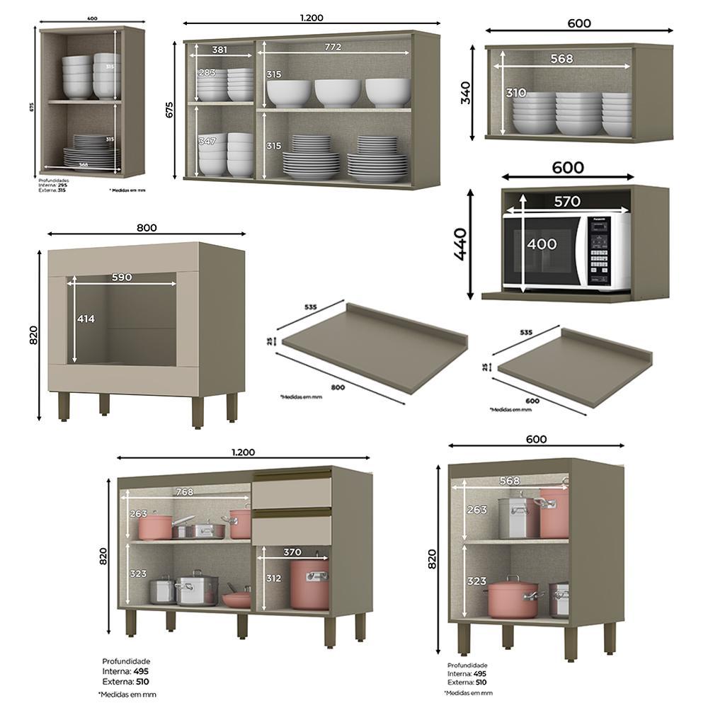 Cozinha Modulada Connect 10 Peças Duna/Cristal com Balcão Forno de Embutir - Móveis Henn