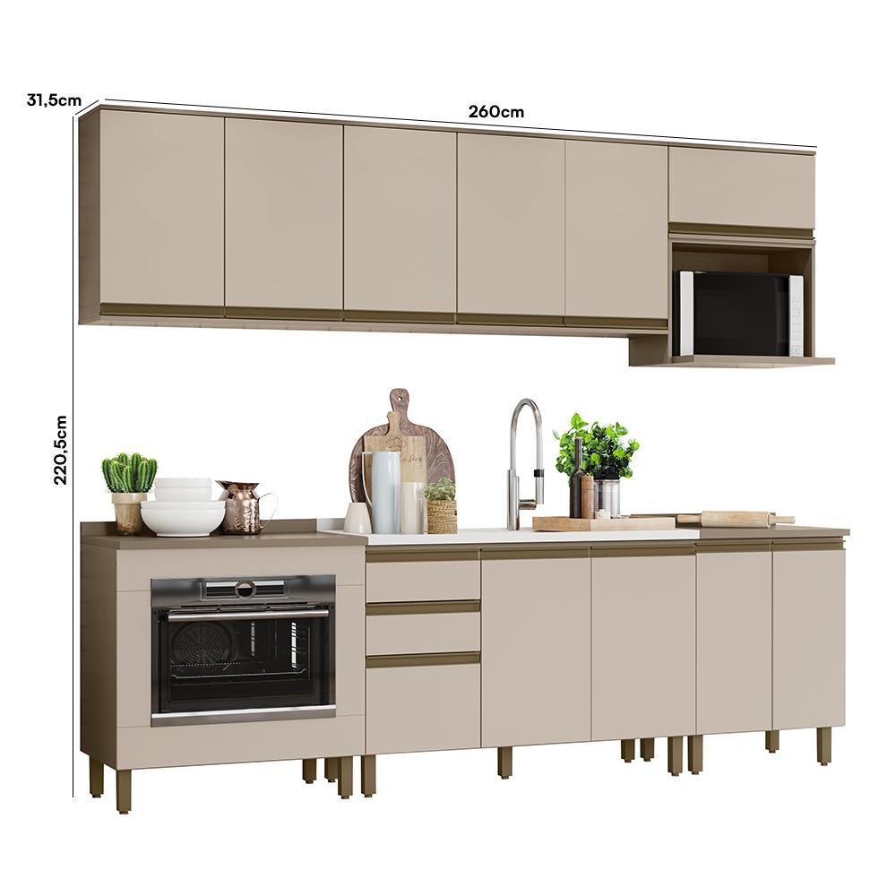 Cozinha Modulada Connect 10 Peças Duna/Cristal com Balcão Forno de Embutir - Móveis Henn