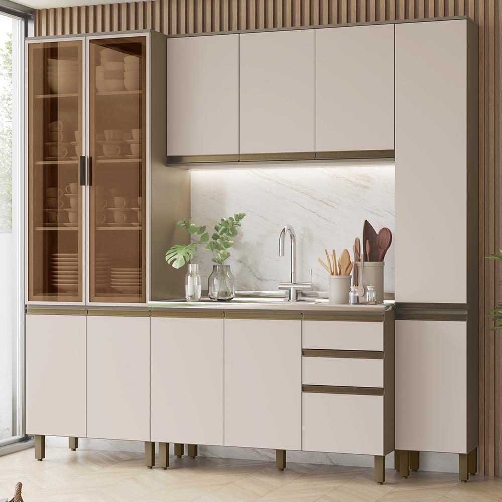 Cozinha Modulada Connect 4 Peças Duna/Cristal com Cristaleira - Móveis Henn