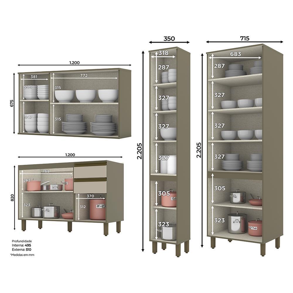 Cozinha Modulada Connect 4 Peças Duna/Cristal com Cristaleira - Móveis Henn