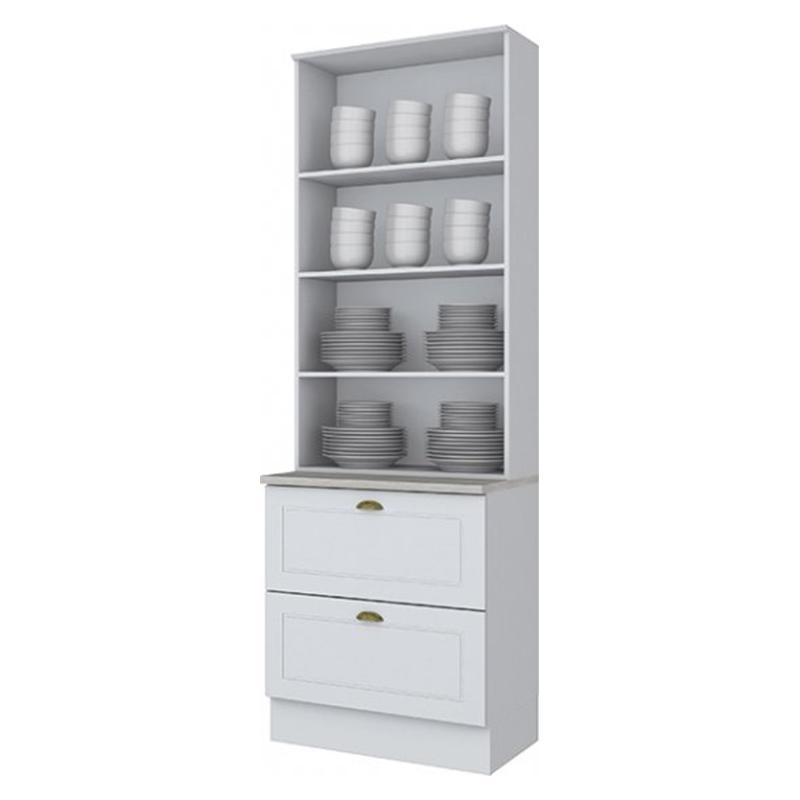 Cristaleira 2 Portas e 2 Gavetas Americana Branco com Tampo Calcare - Móveis Henn