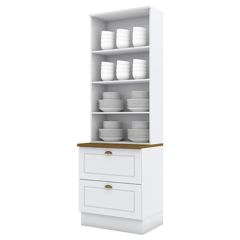 Cristaleira 2 Portas e 2 Gavetas Americana Branco com Tampo Nature - Móveis Henn
