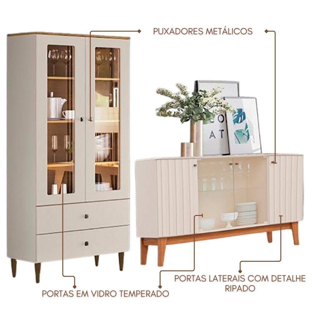 Cristaleira Liz E Buffet Eiffel Para Sala Off White Nature Henn