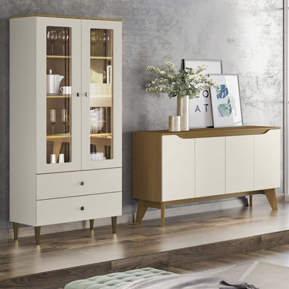 Cristaleira Liz E Buffet Quartzo Para Sala Off White Nature Henn