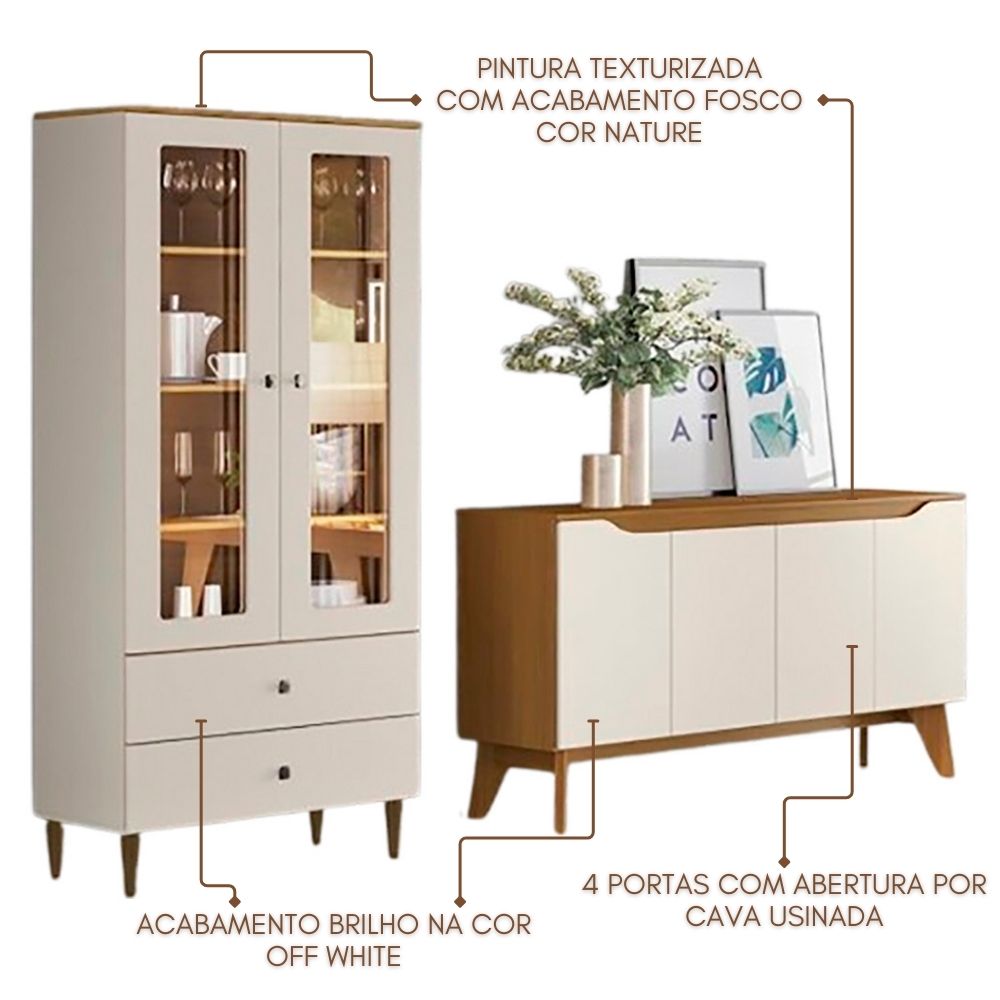 Cristaleira Liz E Buffet Quartzo Para Sala Off White Nature Henn